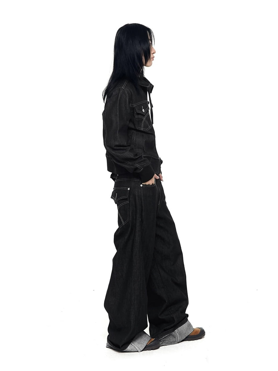 【AAKAM】Banding Denim Zip-Up Jacket