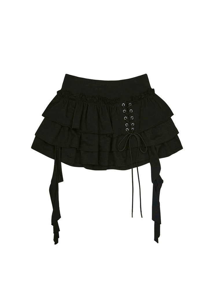 【NOT KNOWING】3 Tiered Lace-Up Ruffle Skirt / 【ノットノーイング】３ティアードレースアップラッフルスカート