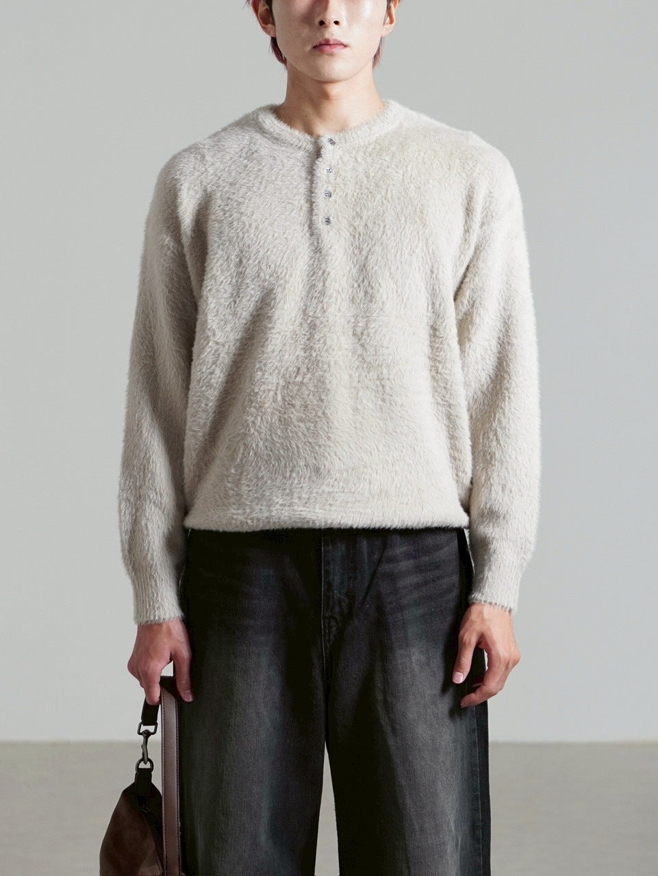 受注制【Chikashitsu +】henry neck hairy knit / 【チカシツプラス】ヘンリーネックヘアリー長袖ニット (5color)