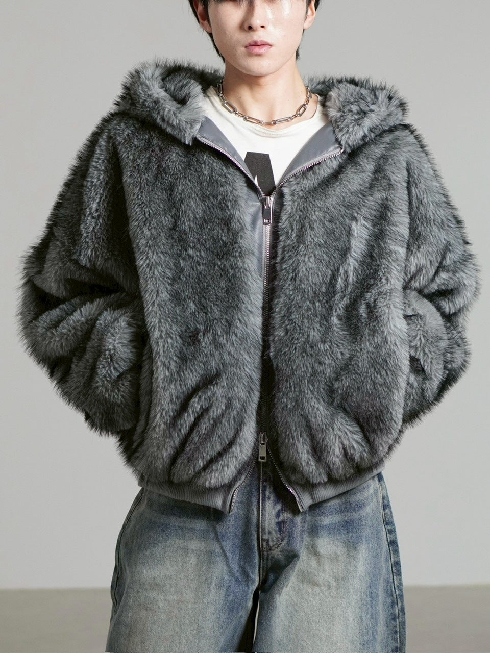 受注制【Chikashitsu +】oversized hooded fur blouson / 【チカシツプラス】オーバーサイズフーデッドファーブルゾン (4color)