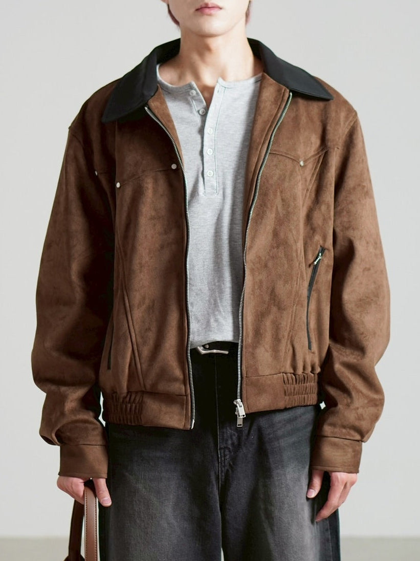 Chikashitsu +】suede contrast collar jacket / 【チカシツプラス