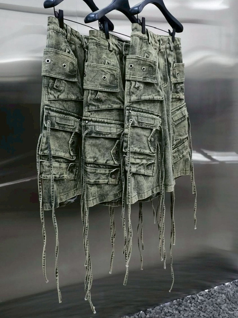 RICH】Cargo Wide Green Washed Short pants / 【リッチ】ポケット