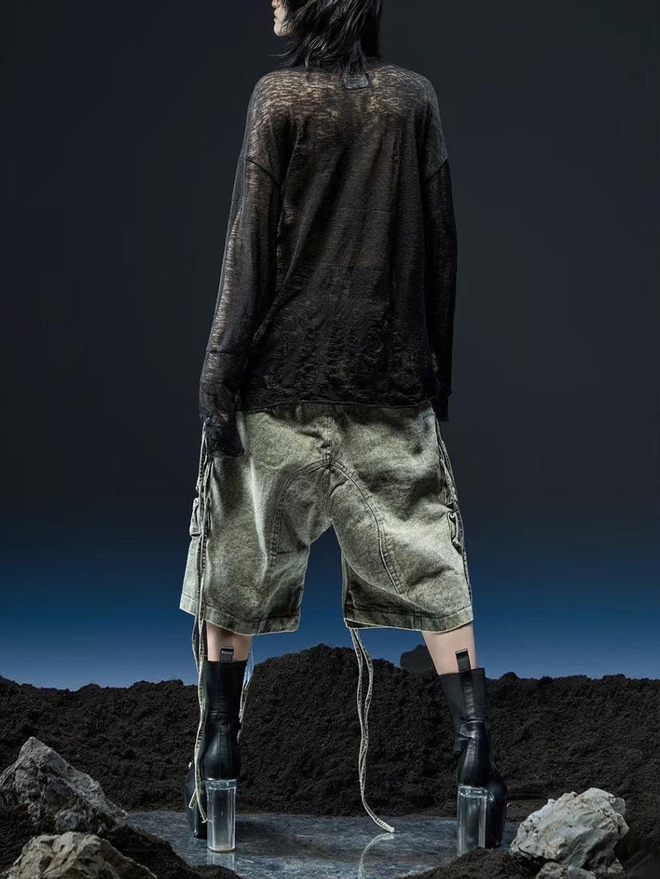 1/2 20:00再販【RICH】Ripped Over Knit Top / 【リッチ】シースルーオーバーサイズ長袖ニット