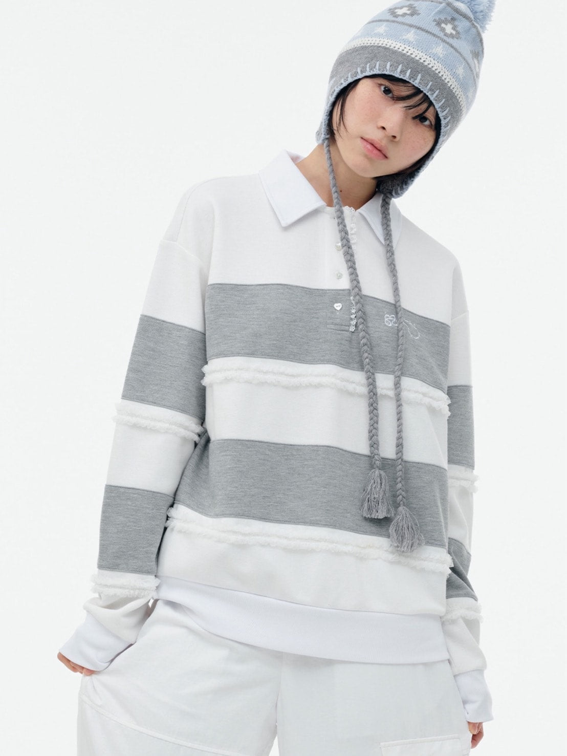 【TUOMIO】RUFFLE POLO TOP / 【トゥオミオ】ラッフル長袖ポロシャツ