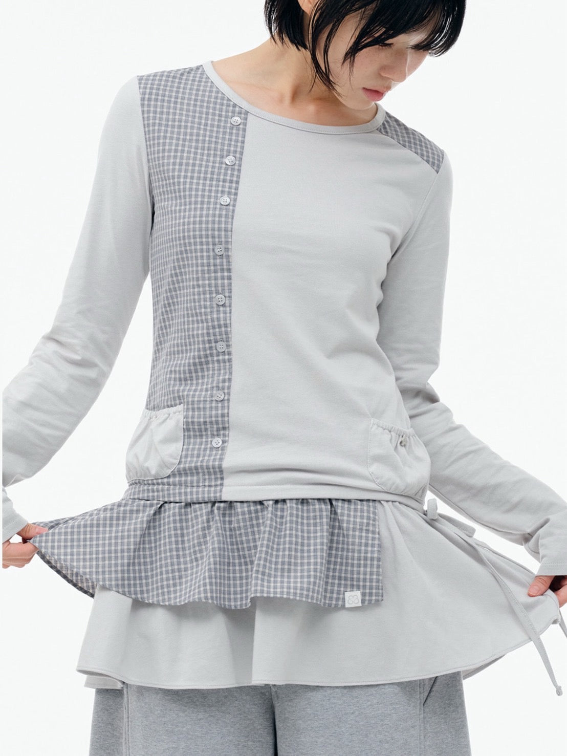 【TUOMIO】CHECK MIXED JERSEY DRESS / 【トゥオミオ】チェックミックスジャージワンピース