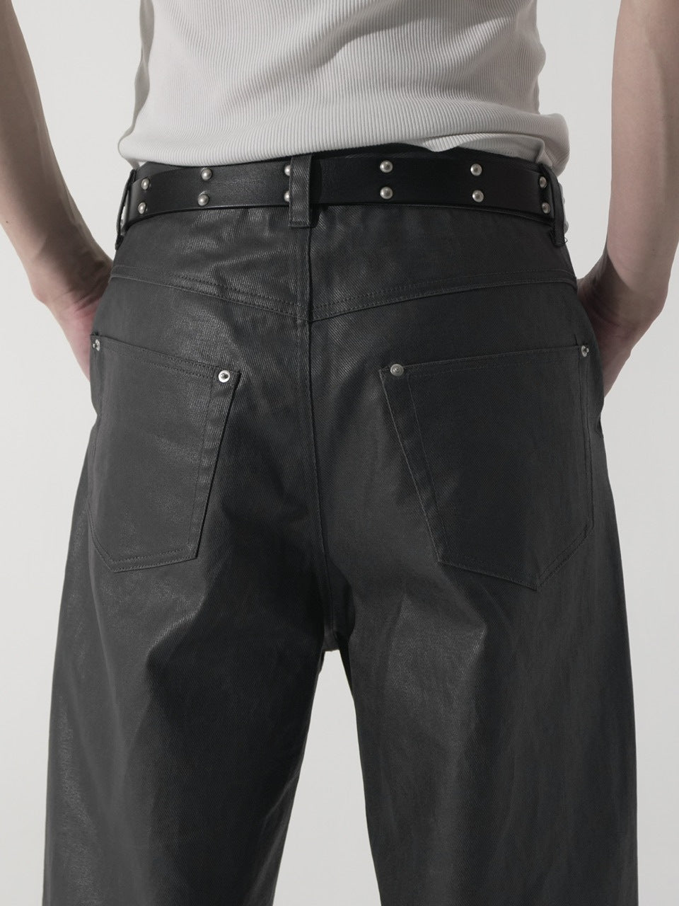 【CS】coated wide denim pants(dark gray)