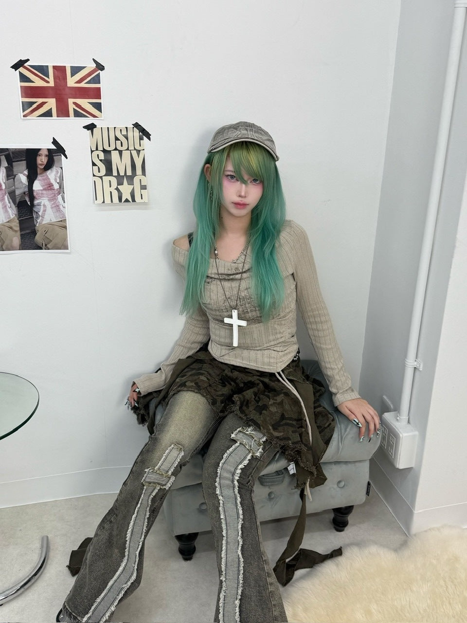 ブラウン、ブラック写真なし受注制【Never mind the XU】asymmetry skirt (3color)