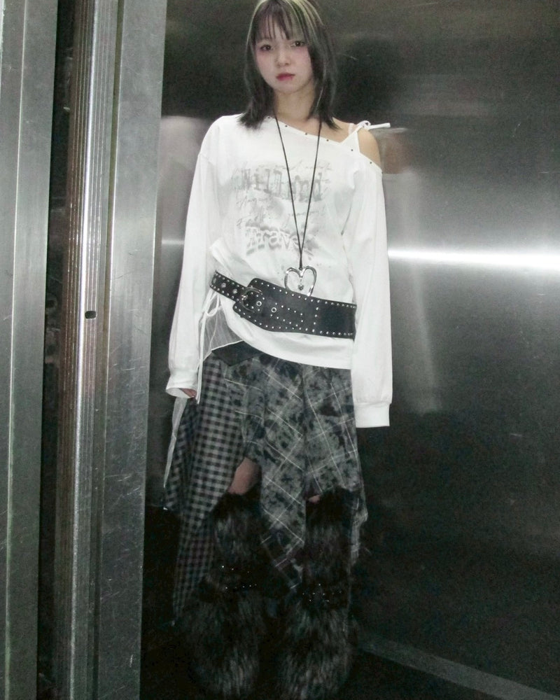 【Never mind the XU】one shoulder long sleeve / 【ネバーマインドザエックスユー】ワンショルダー長袖Tシャツ (2color)