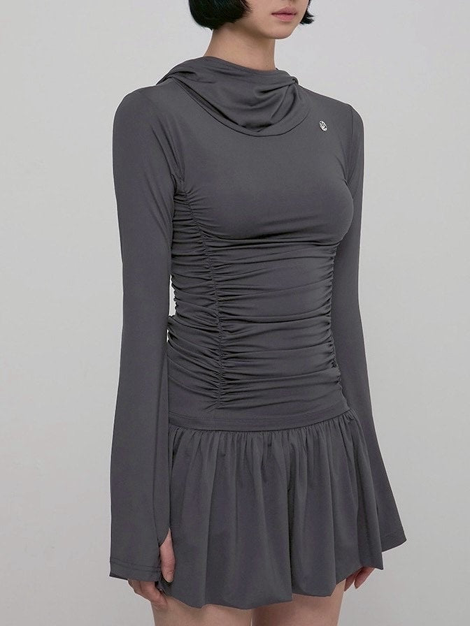 【FLAREUP】Hooded High Neck Long Dress / 【フレアアップ】フードハイネックロングドレス