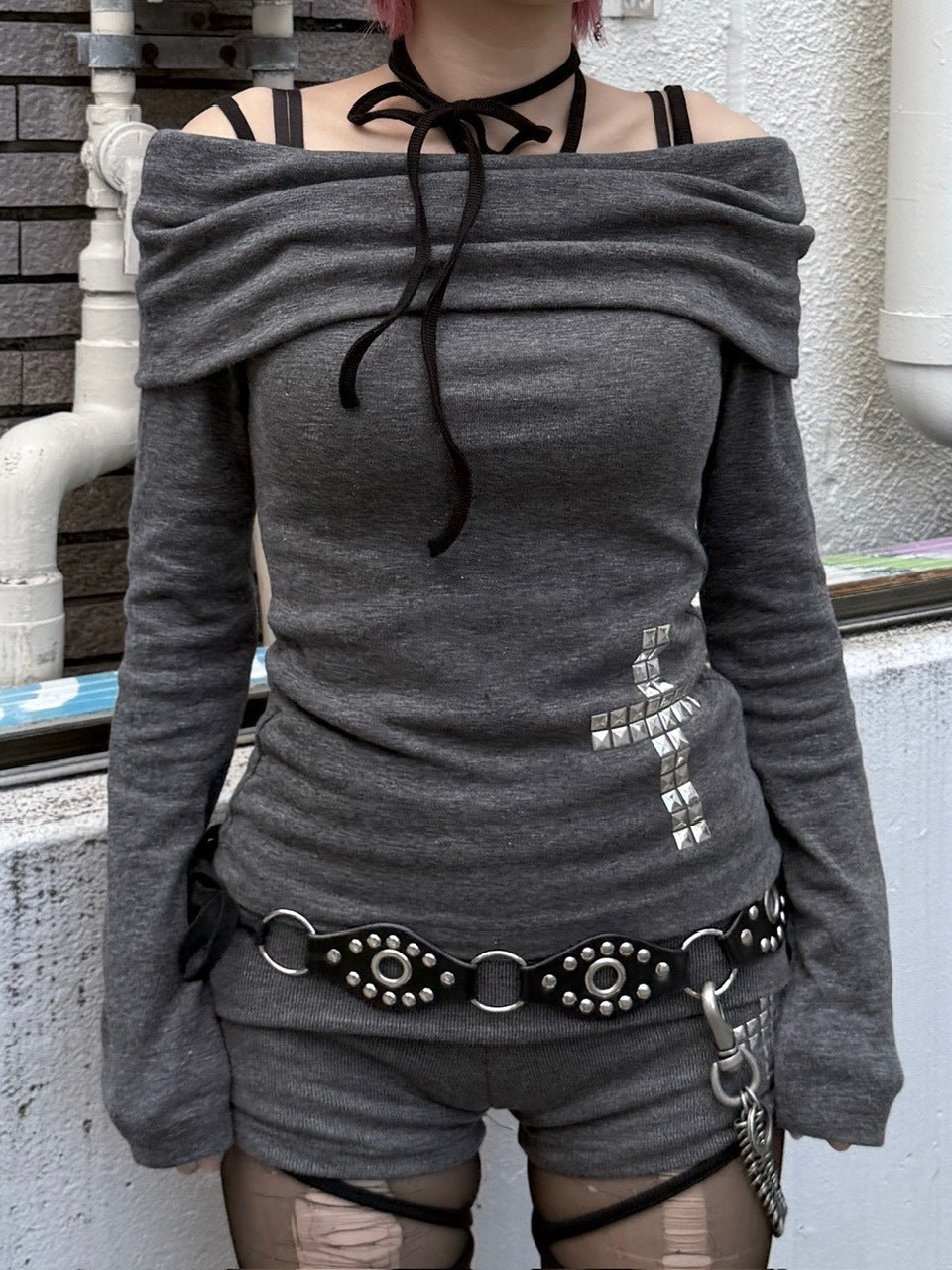 受注制【nmtc +】cross off shoulder long sleeve / 【エヌエムティーシープラス】クロスオフショルダー長袖Tシャツ (3color)