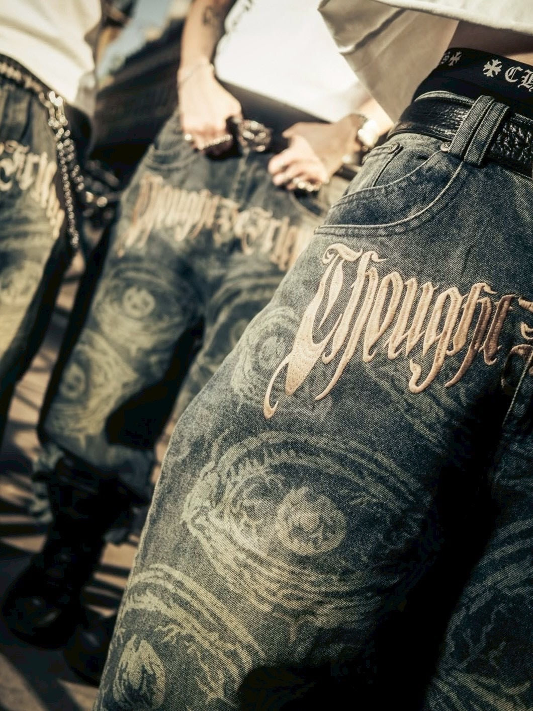 【Thought We Friends】Eyethought 2.0 Distressed Baggy Denims with Embroidery & Studs