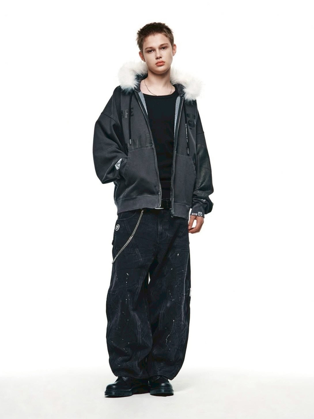 【AAPE X NOMANUAL】AAPE X NOMANUAL PAINTED DOUBLE KNEE DENIM PANTS