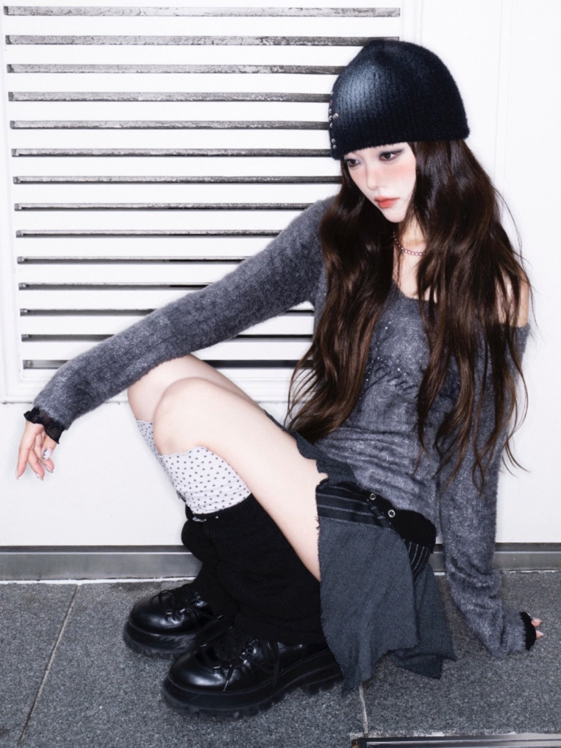 1/2 20:00発売【CHERRYQUIRI】eyelet unbal ruffle sk