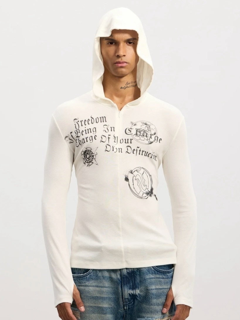 【DND4DES】Patchwork Hooded T-shirts /【ディーエヌディーフォーデス】ロゴグラフィックフード長袖Tシャツ