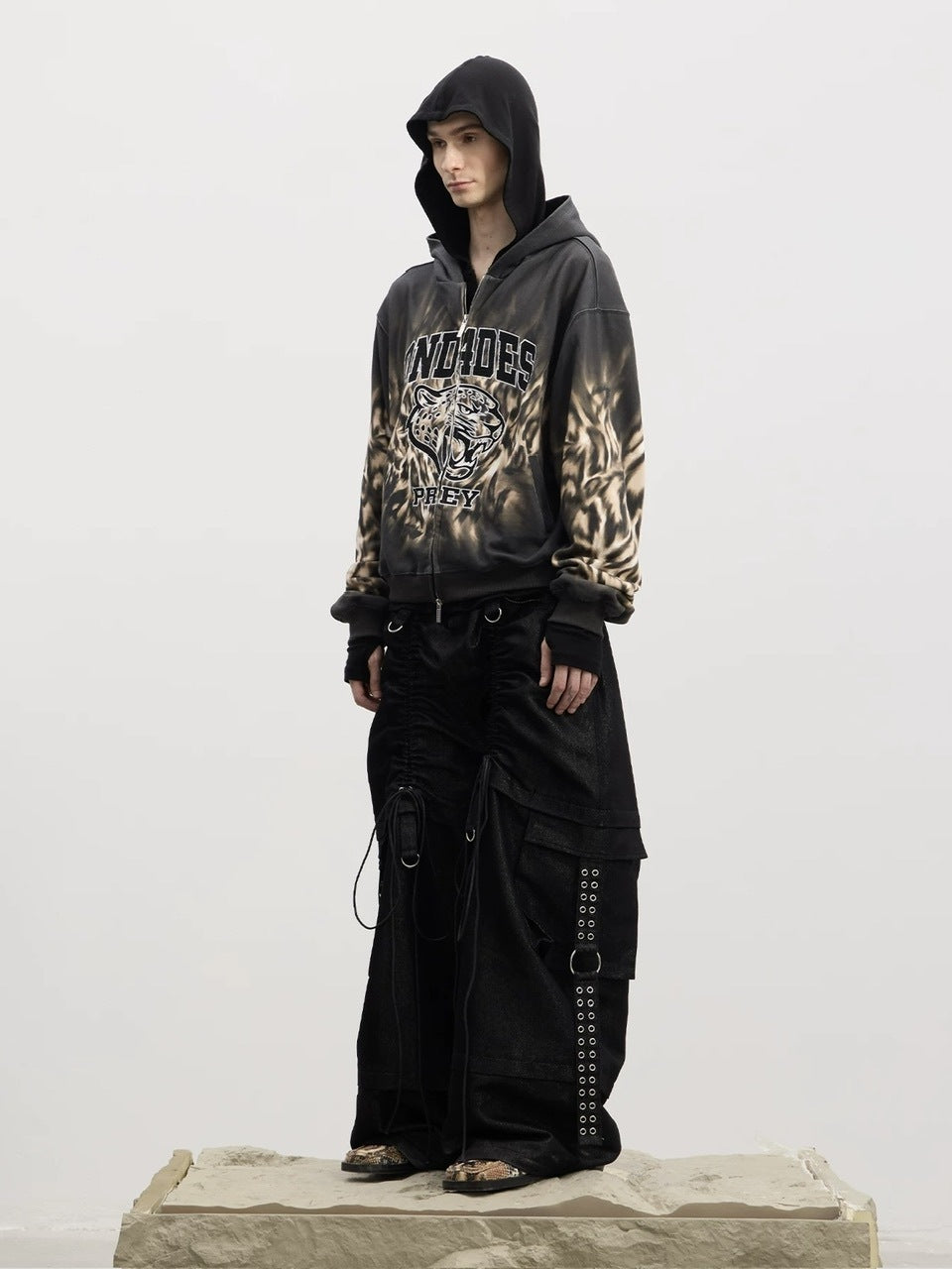 【DND4DES】Drawn Silver Silk Sharp Dance Pants /【ディーエヌディーフォーデス】ベルトシャーリングデニムパンツ