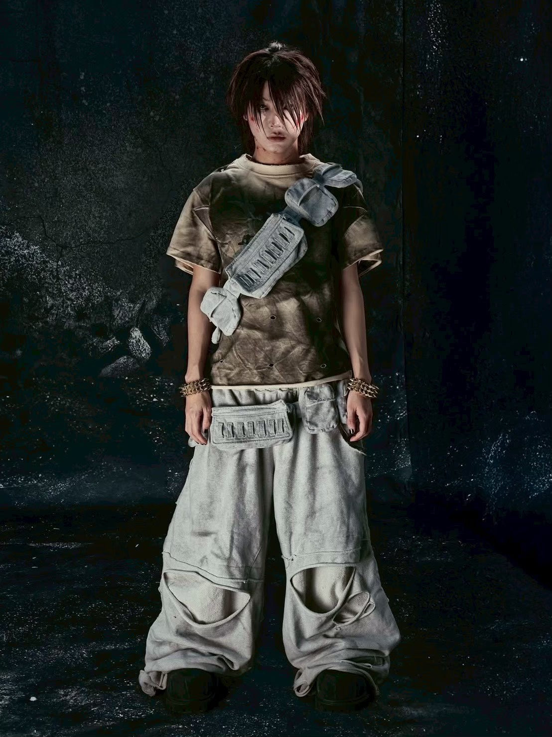 【Cozy world Wide】"CHAOS GIRL" WAXED T SHIRT / 【コージーワールドワイド】ロゴグラフィックウォッシュ半袖Tシャツ