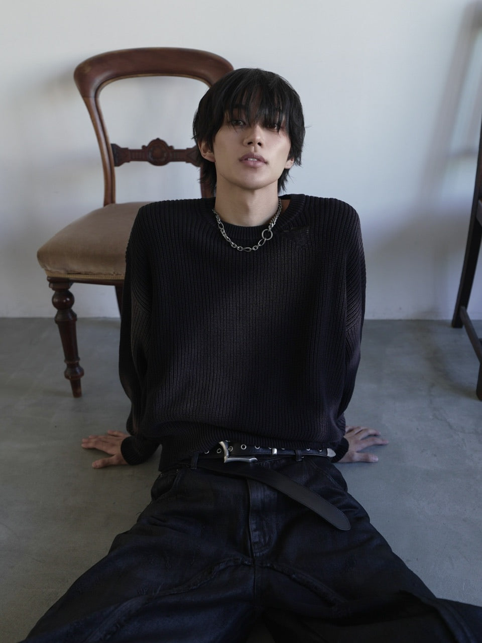 【CHIKASHITSU PLUS HIGH】Cropped spray dyeing knit