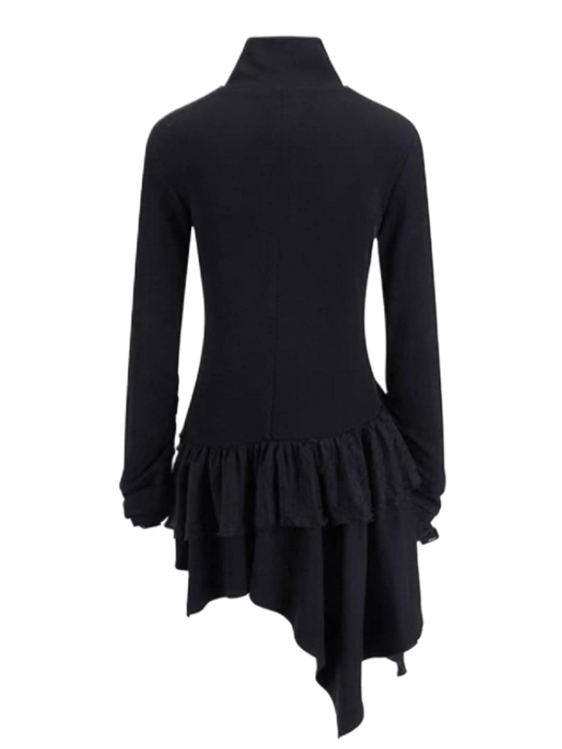 【Cest Nous】Black Cowl Neck Dress / 【セヌー】ハイネックアシンメトリーフリルワンピース