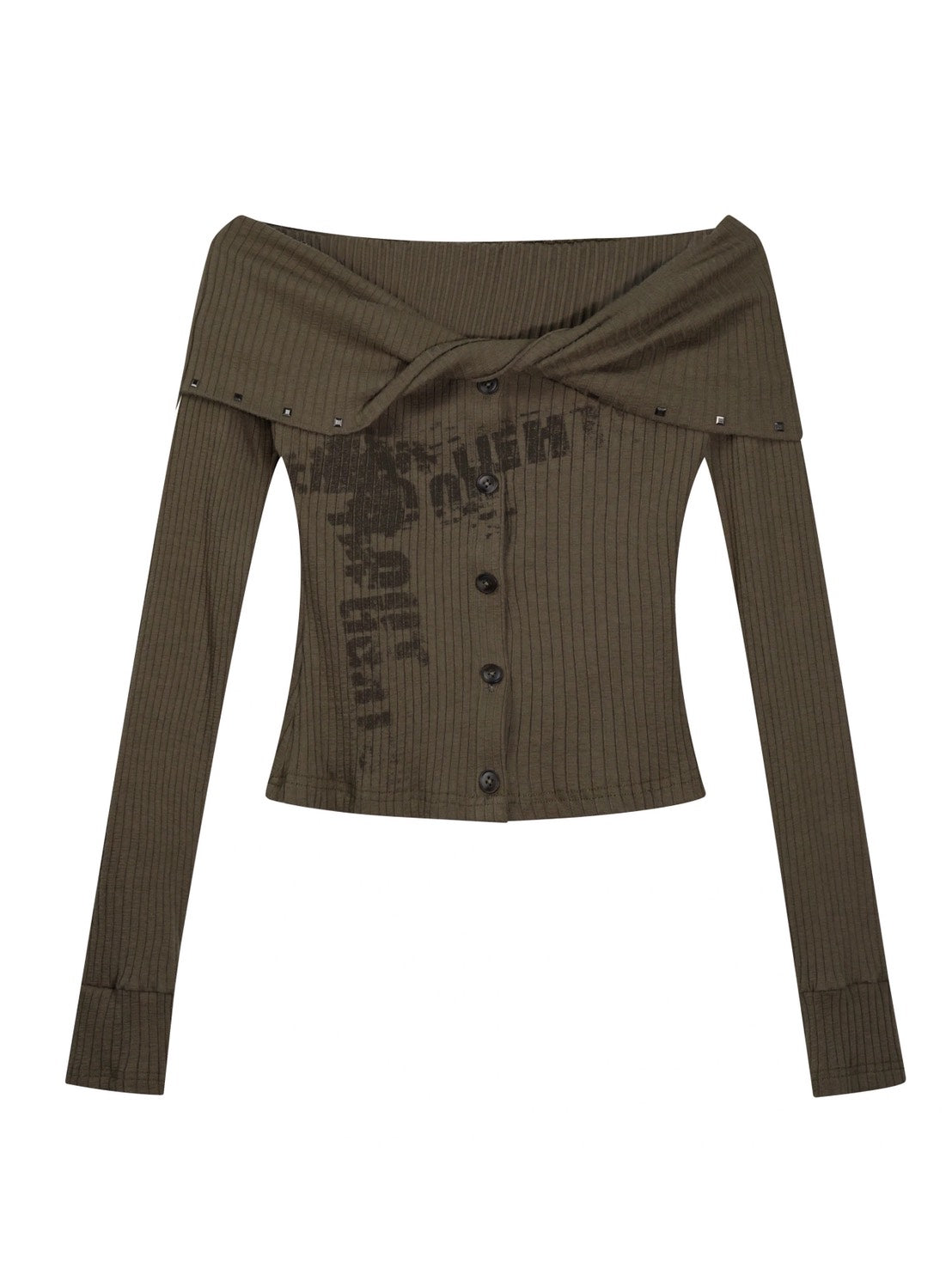 【Cest Nous】Off Shoulder Print Top / 【セヌー】オフショルダープリント長袖トップス