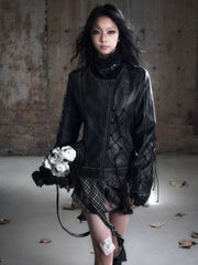 【Cest Nous】Lace-up Non-leather Jacket / 【セヌー】ハイネックコーティングレースアップジャケット