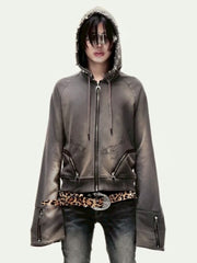 【Cozy world Wide】Cozy waxed brown zip up hoodie