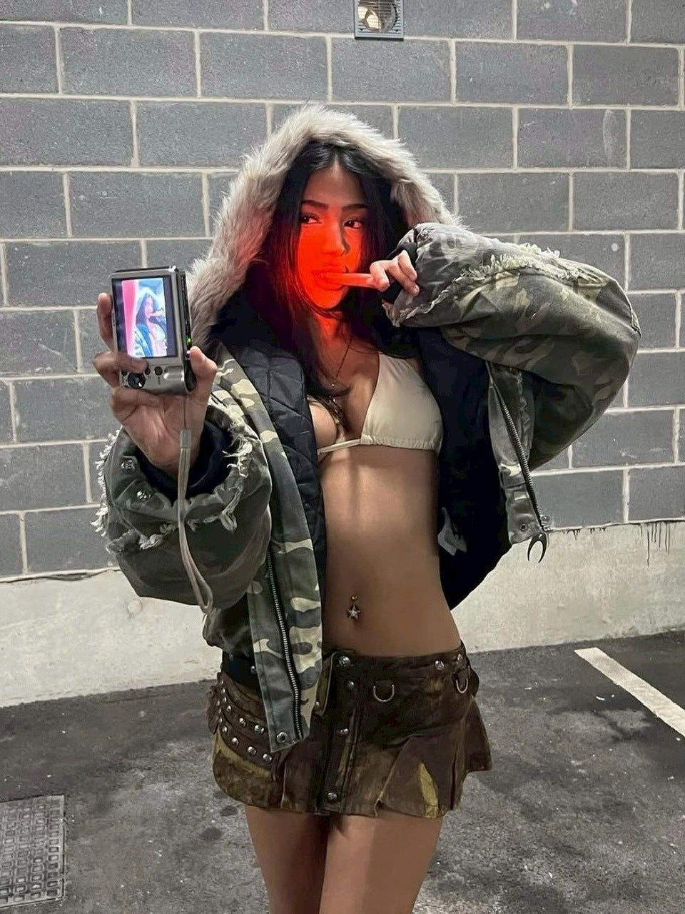 【Cozy world Wide】005 CHAOS DREAM WAXED CAMO SKIRT / 【コージーワールドワイド】スタッズカモミニスカート