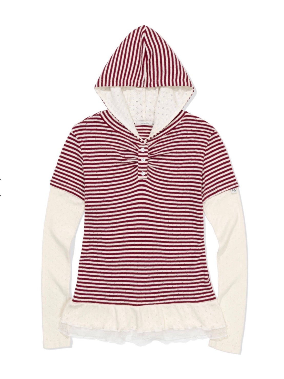 12/21 20:00 発売【Uglyshadow】STRIPE SHIRRING LAYERED HOODIE