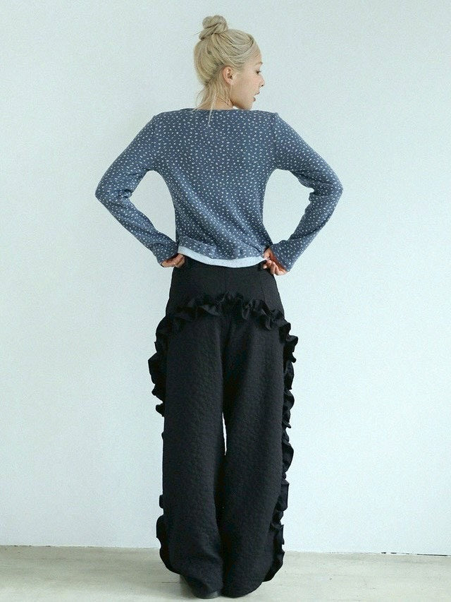 12/21 20:00 発売【Uglyshadow】FLOWER RUFFLE PANTS