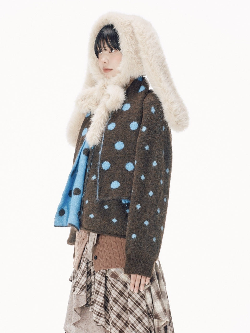 国際配送【Nerd out XU】dot muffler Knit cardigan / 【ナードアウトエックスユー】ドットマフラーニットカーディガン