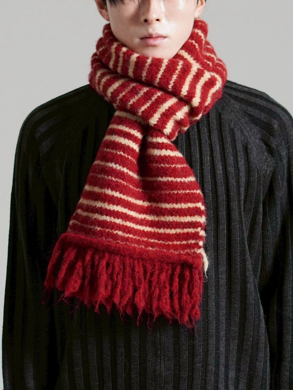 受注制【Chikashitsu +】jelly wool border muffler / 【チカシツプラス】ジェリーウールボーダーマフラー (4color)