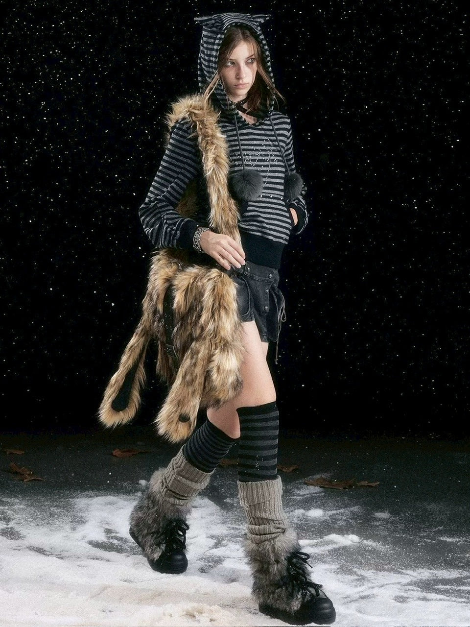 【Cest Nous】Striped cat-ear Striped cat-ear pullover parker / 【セヌー】ボーダーキャットイヤープルオーバーパーカー