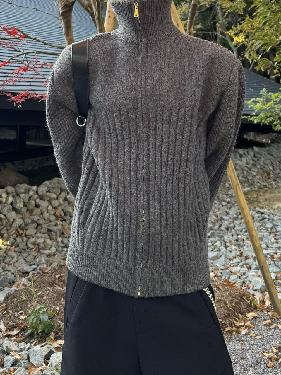 国際配送【RENOL】high neck zip up knit