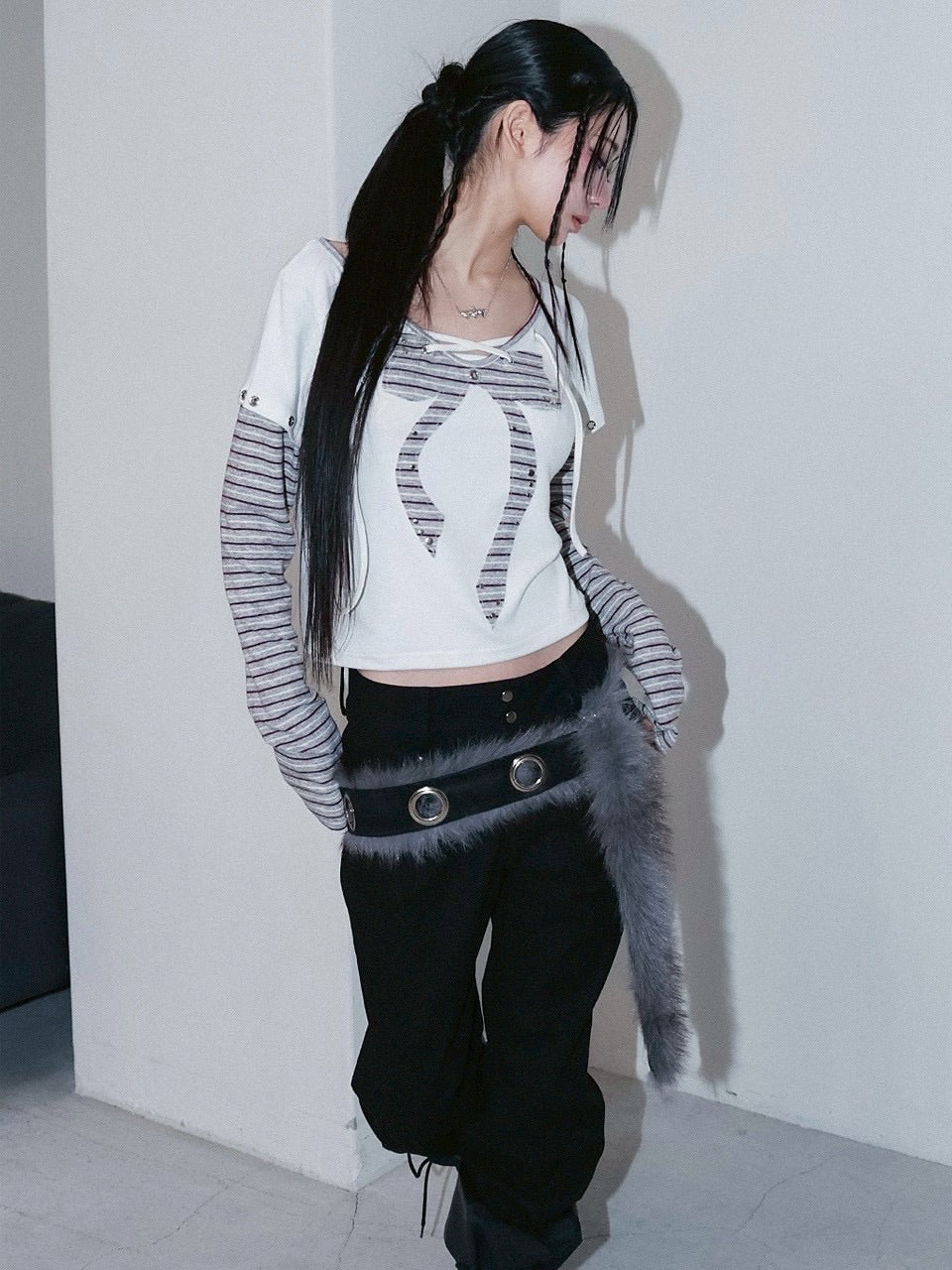 1/2 20:00発売【CHERRYQUIRI】punky bow layered tee