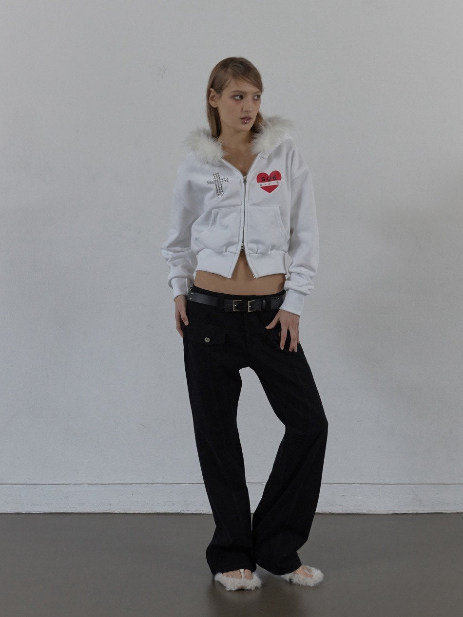 【SETUP‐EXE】FUR TRIMMING HOODED ZIP-UP / 【セットアップエグゼ】ファーフードジップアップパーカー