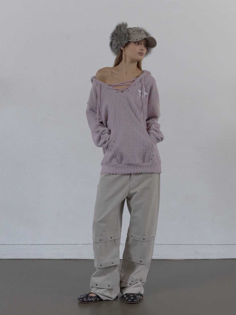 【SETUP‐EXE】HAIRY V-NECK HOODIE / 【セットアップエグゼ】Vネックシャギープルオーバーパーカー
