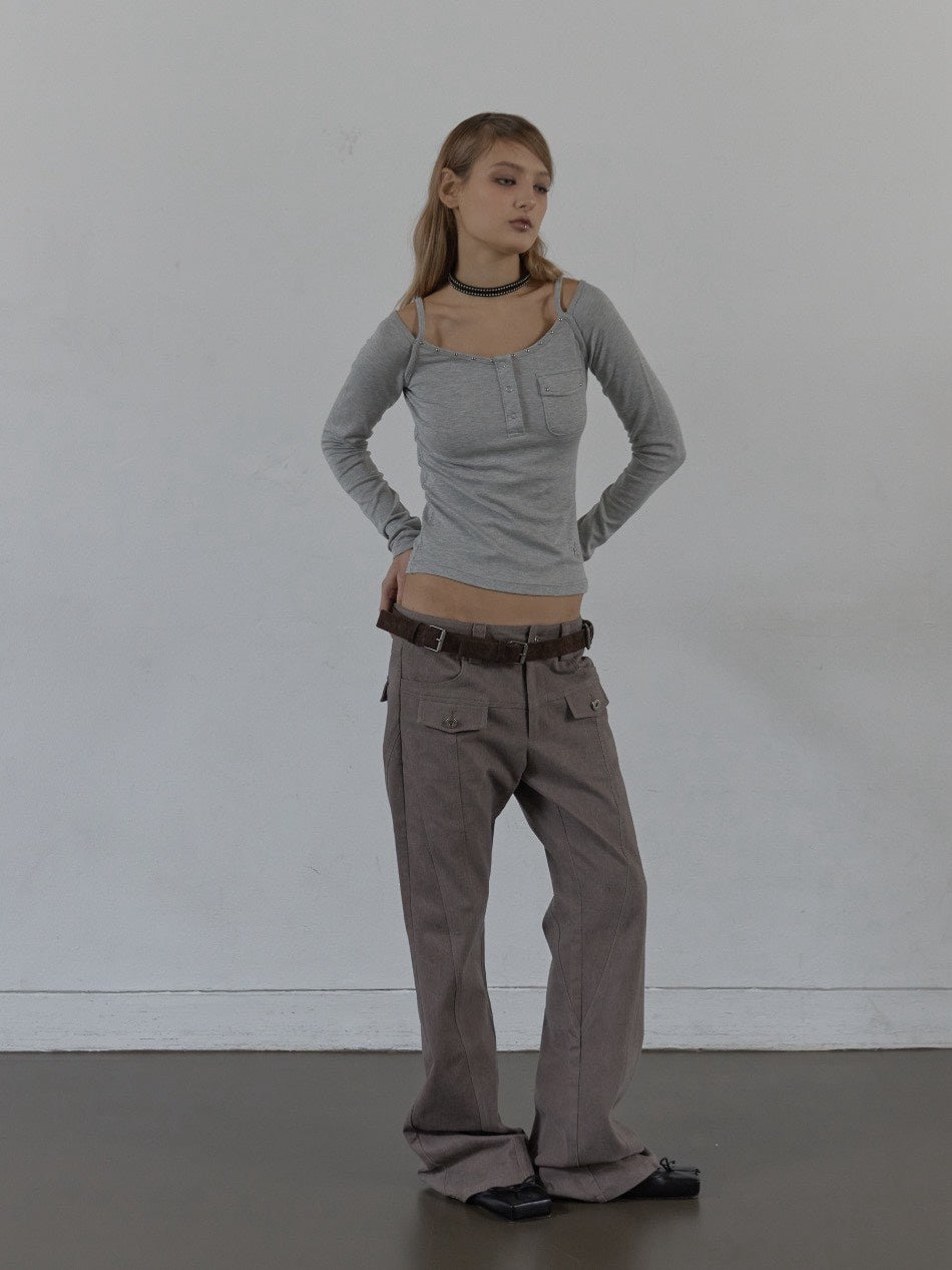 【SETUP‐EXE】SLEEVELESS LAYERED TOP / 【セットアップエグゼ】キャミレイヤード長袖Tシャツ