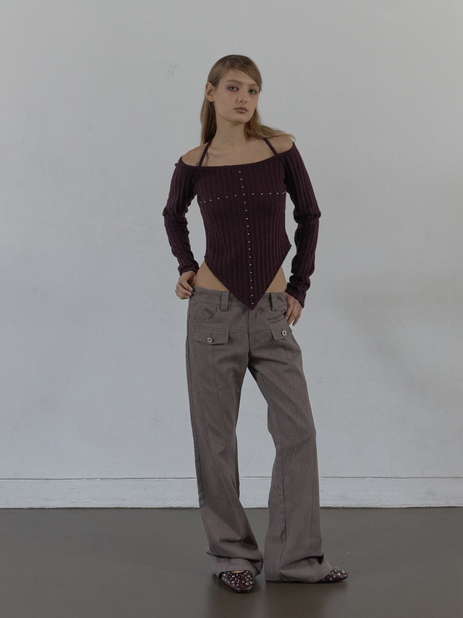 【SETUP‐EXE】WESTERN CROSS TOP / 【セットアップエグゼ】クロスオフショル長袖Tシャツ