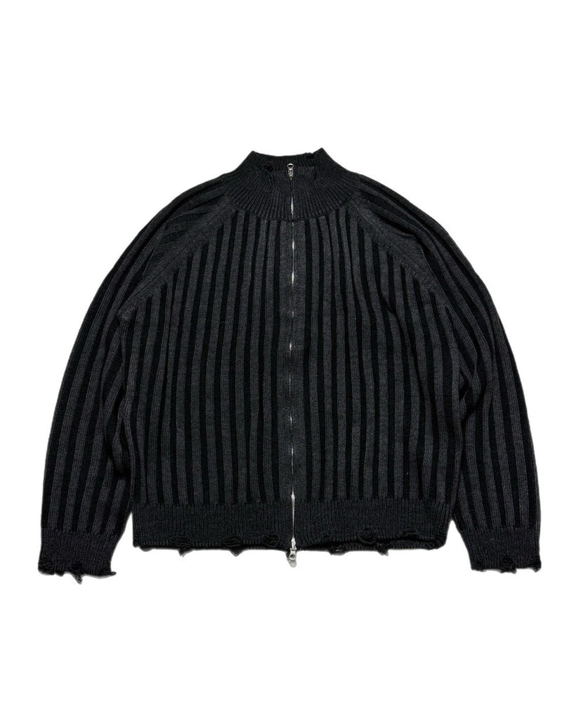 受注制【Chikashitsu +】contrast rib zip up knit / 【チカシツプラス】コントラストリブジップアップニット (2color)
