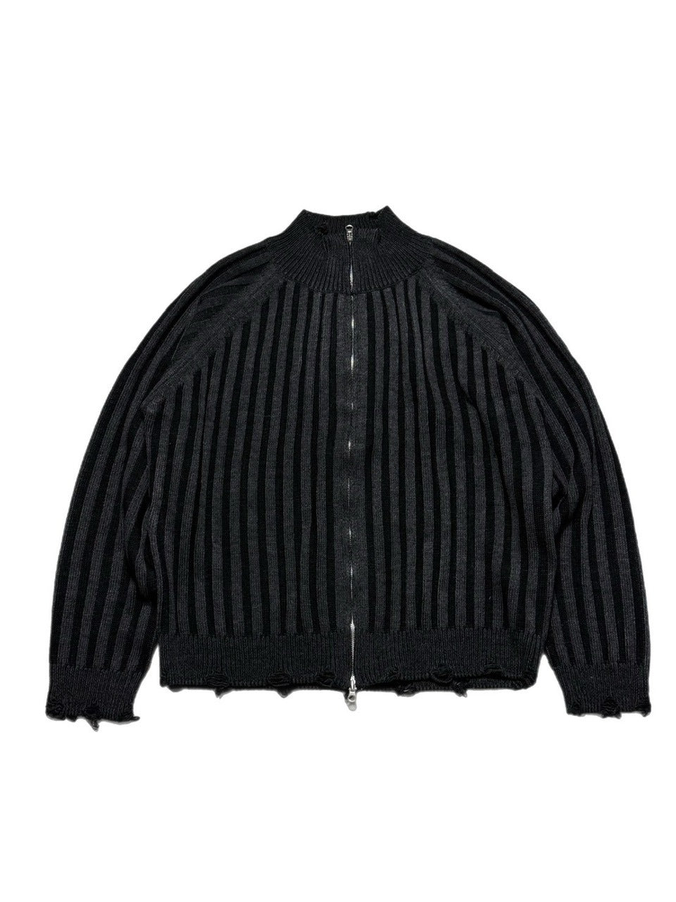 受注制【Chikashitsu +】contrast rib zip up knit / 【チカシツプラス】コントラストリブジップアップニット (2color)