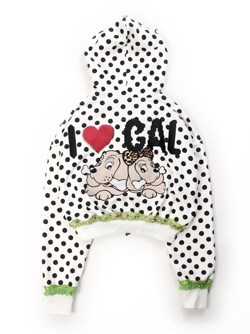 【GALFY】ポップポップI LOVE GALパーカー / 【ガルフィー】バックデザインドット耳付きジップアップパーカー