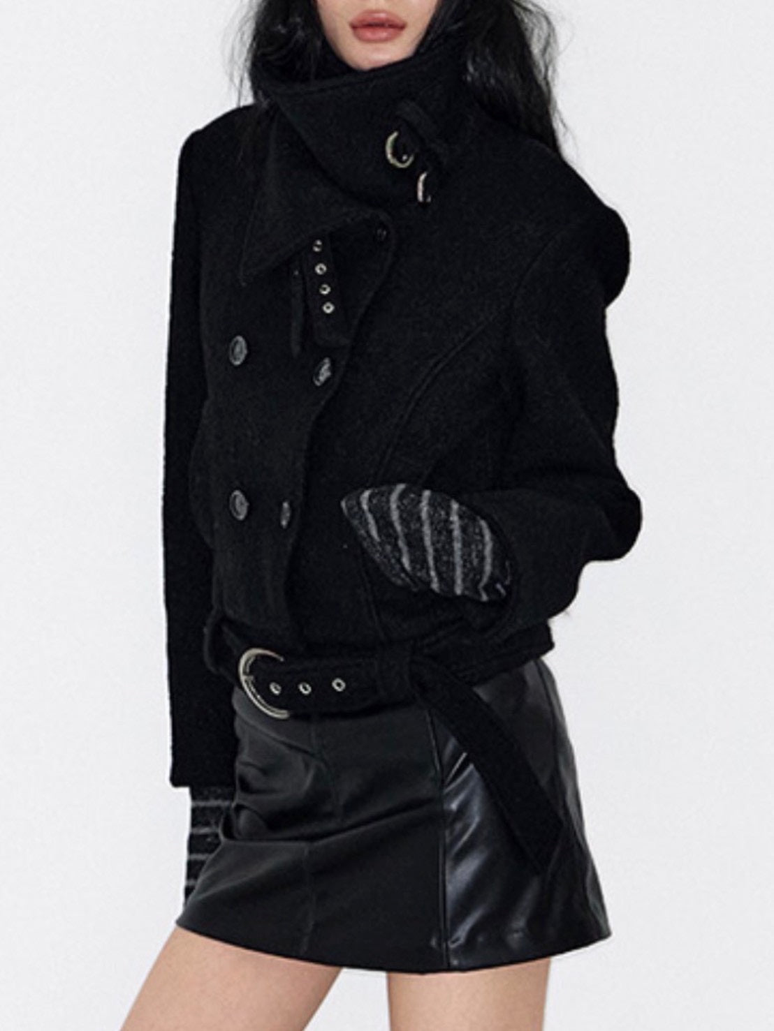 【NOT KNOWING】Double Belted High-Neck Coat