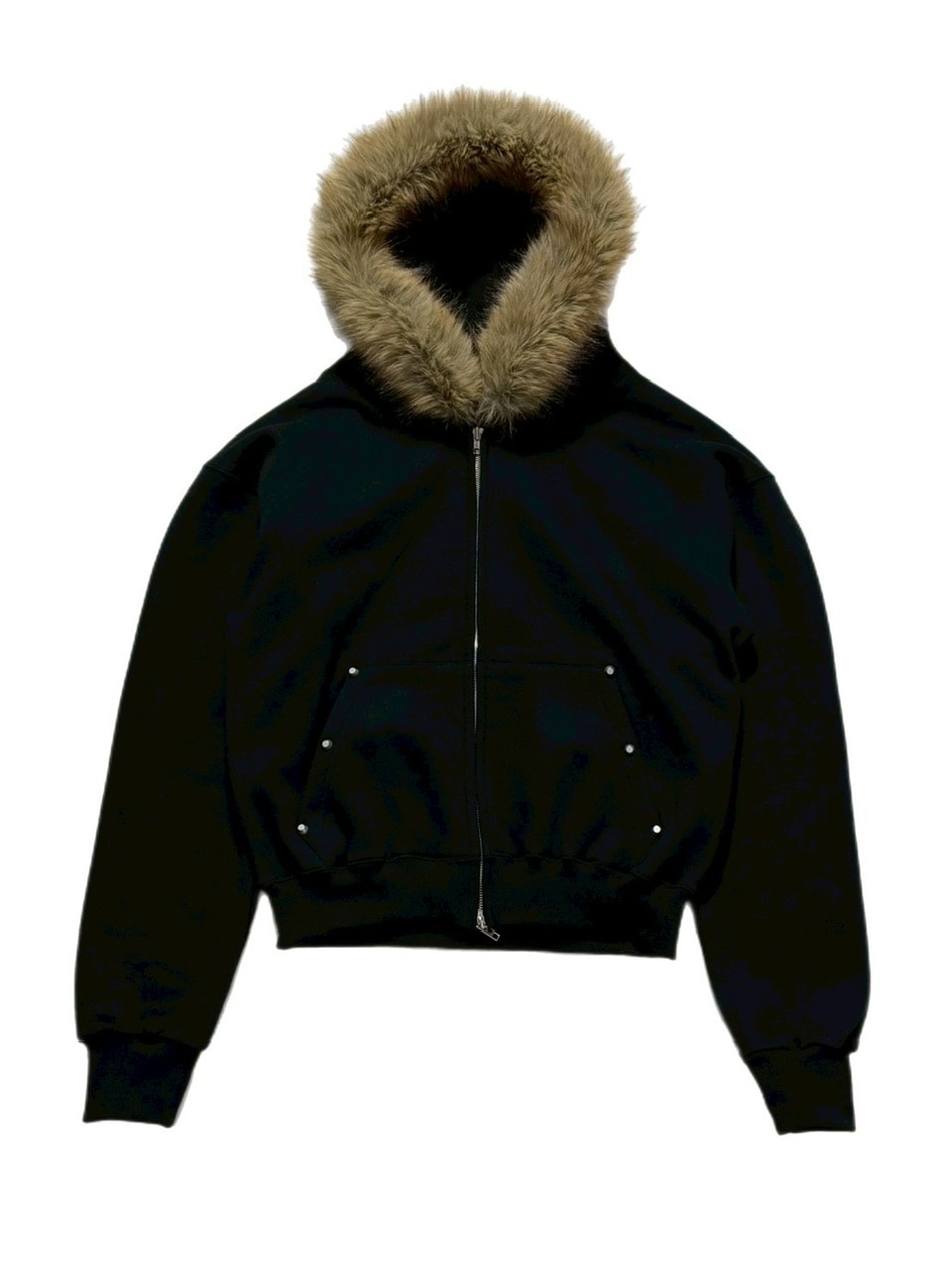 受注制【Chikashitsu +】cropped studs fur zip hoodie