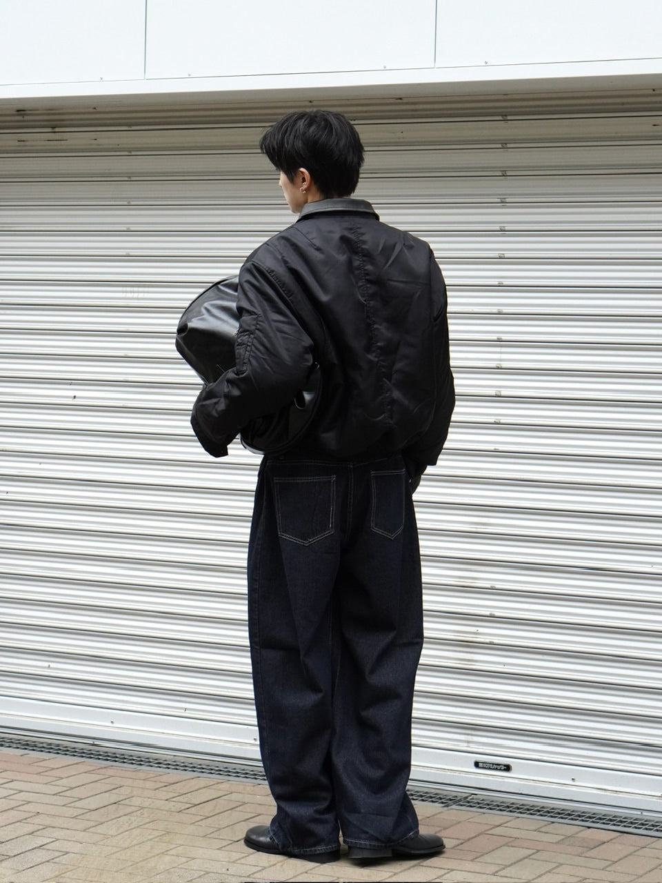 東京店WEB限定【Chikashitsu +】leather collar bomber jacket / 【チカシツプラス】レザーカラーボンバージャケット (2color)