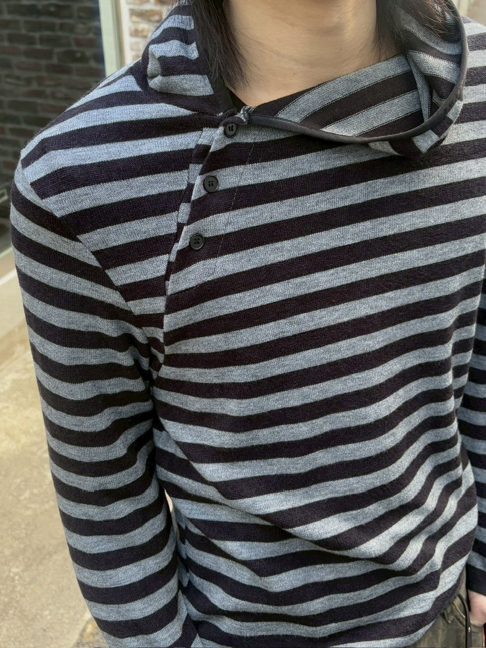 受注制【youll】asymmetry border henley hoodie (2color)