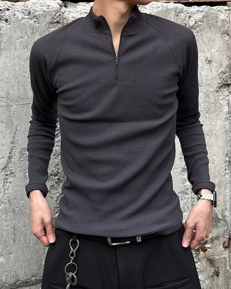 大阪店WEB限定受注制【Chikashitsu＋】mockneck zip long sleeve / 【チカシツプラス】モックネックジップ長袖Tシャツ (3color)