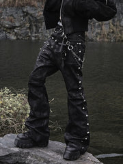 2/28 20:00発売【UNIZ】Egypt Coated Flare Pants / 【ユニズ】スタッズデニムフレアパンツ