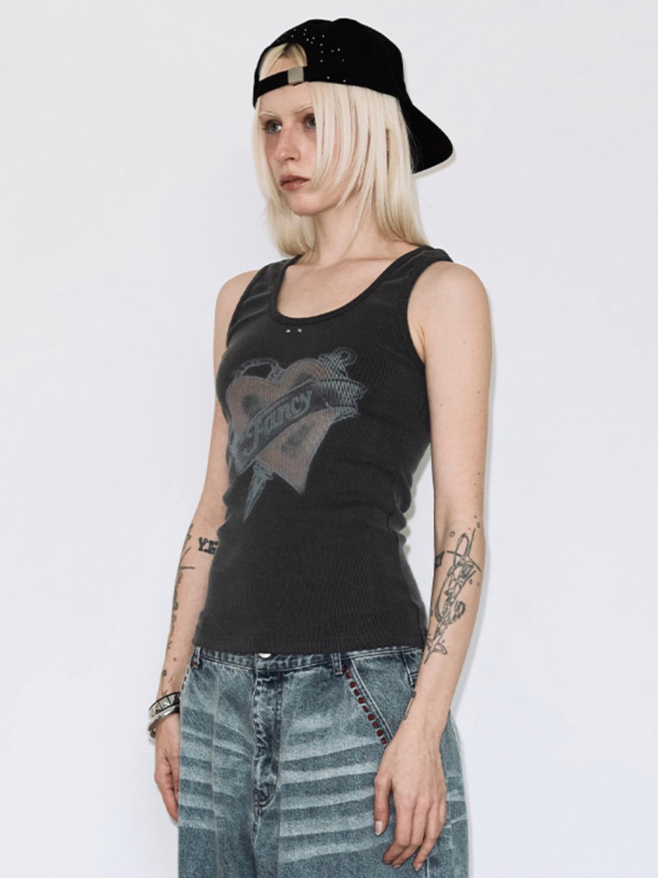 【FANCY CLUB】WASHED HEART SLEEVELESS