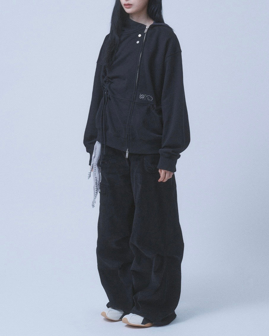 【TUOMIO】SHIRRING WAFFLE HOOD ZIP-UP