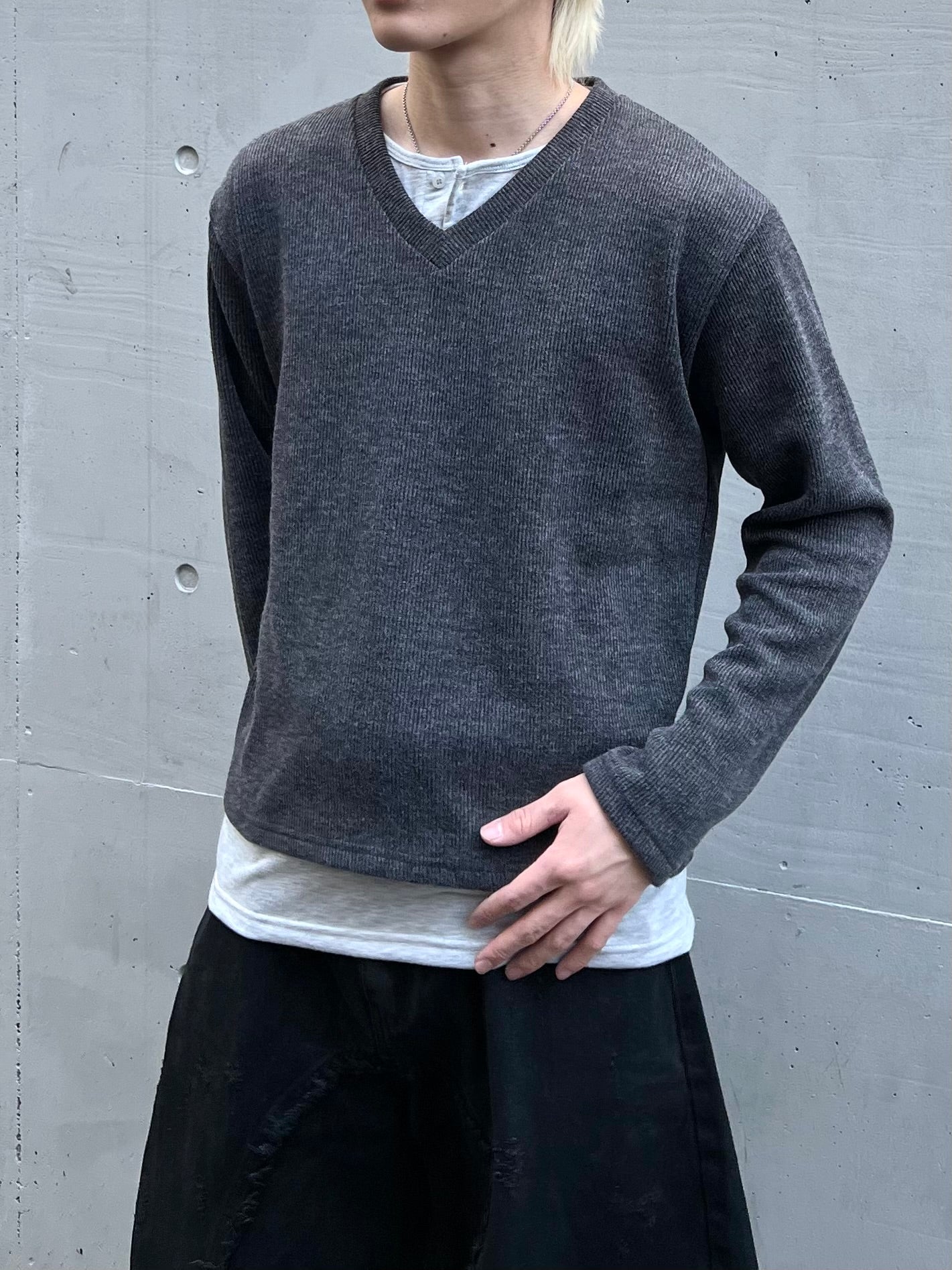 大阪店WEB限定受注制【Chikashitsu +】layered v-neck knit (3color)