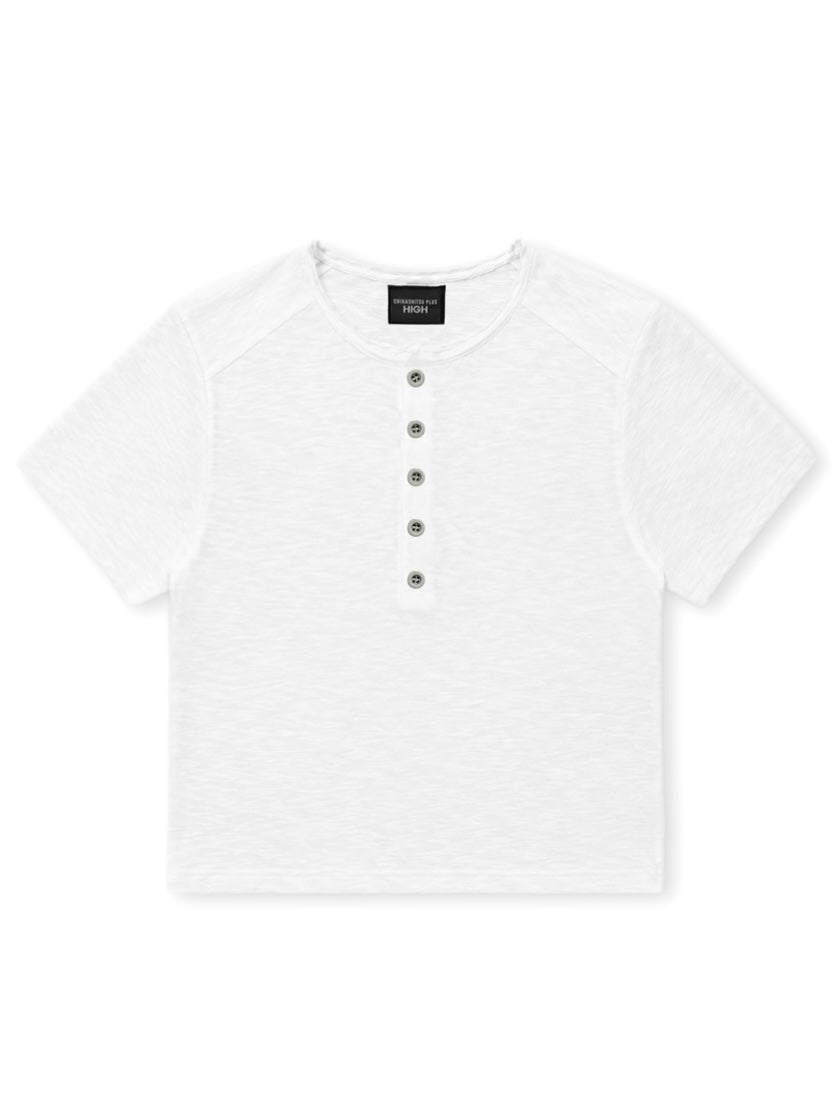 【CHIKASHITSU PLUS HIGH】Steel button short sleeve henley tee (2color)